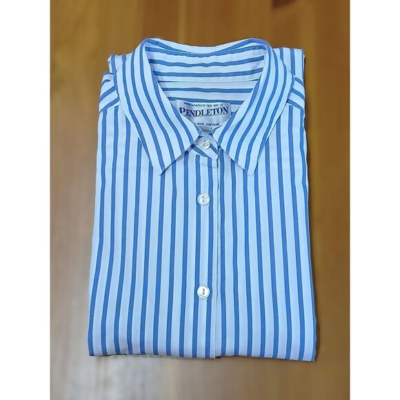 Pendleton Striped Oxford LSB Shirt Blue White Women's M - Picture 1 of 9